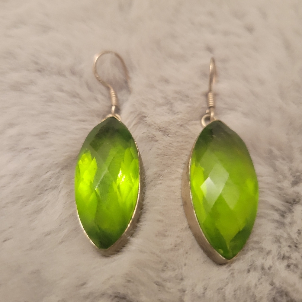 Large Marquise Light Green Gemstone Earrings - Picture 3 of 6